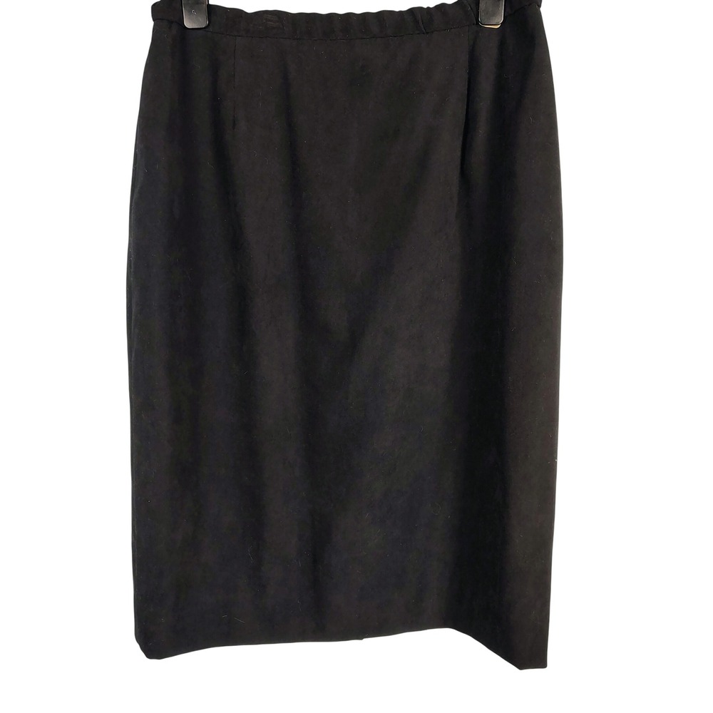 Womens SZ 16 Faux Suede Midi Pencil Skirt Black Minimalist Officecore 90s Style